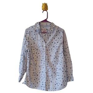Avenue | Blue/White Floral Cotton Long-Sleeved Button-Down Shirt Sz 14/16